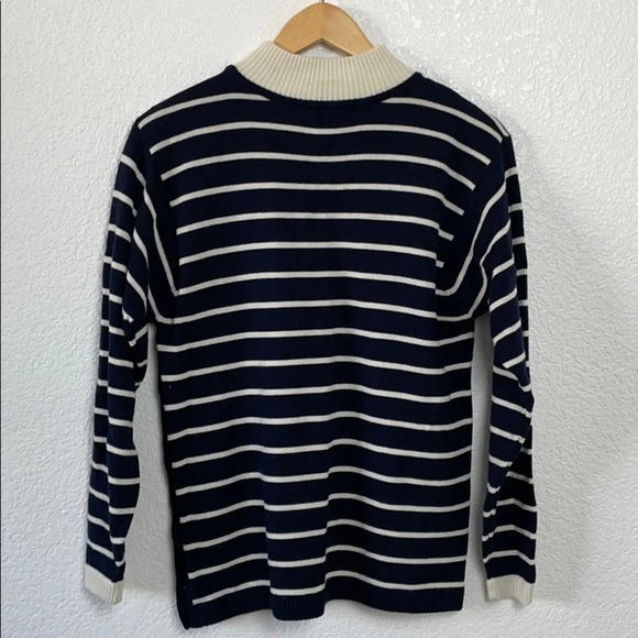 Liz Claiborne Wool Blend Navy Stripe Mock Neck Nautical Sweater SZ Petite Small - Picture 4 of 10
